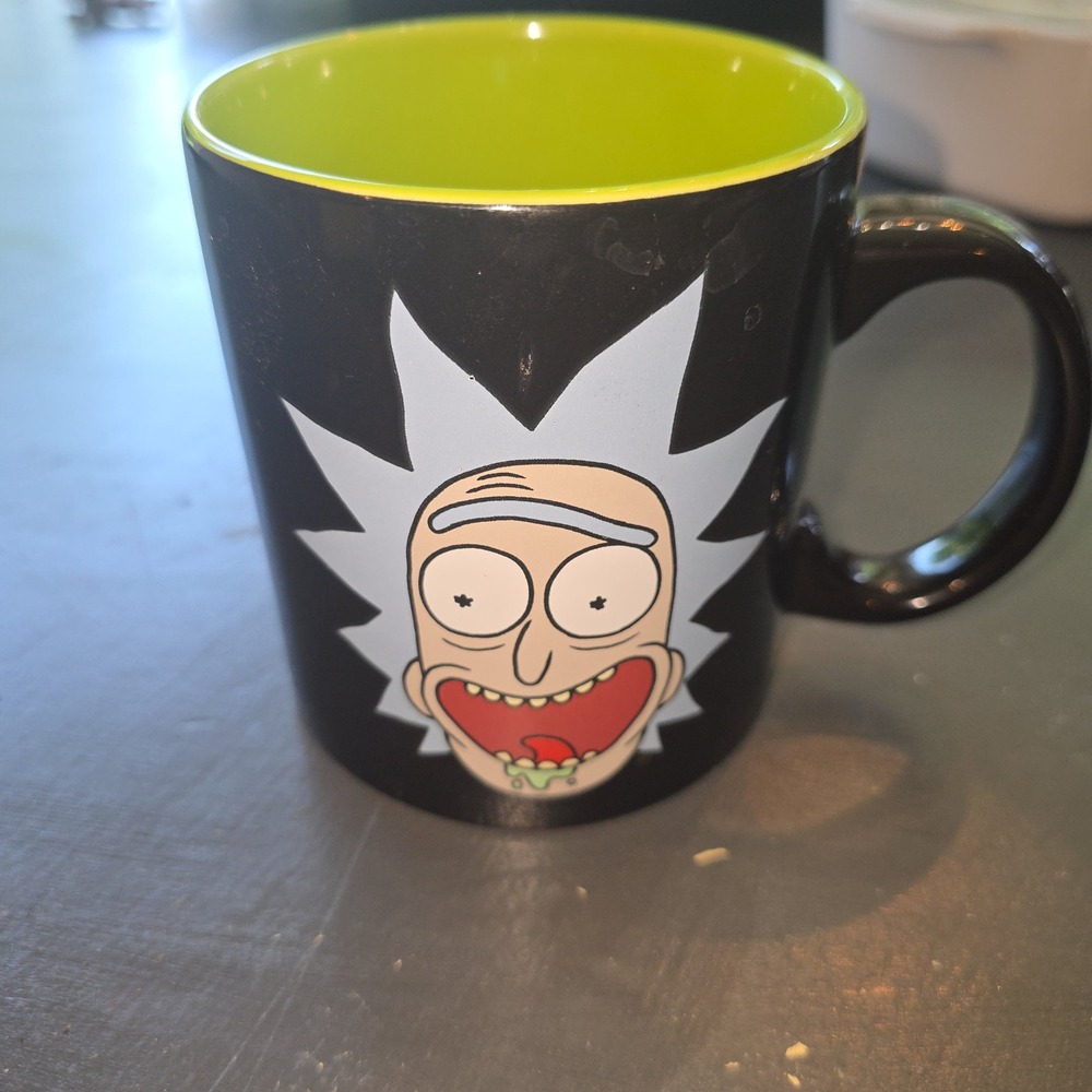 Rick and Morty Rick Sanchez 20oz Ceramic Coffee Mug Black Green Adult Swim 2021